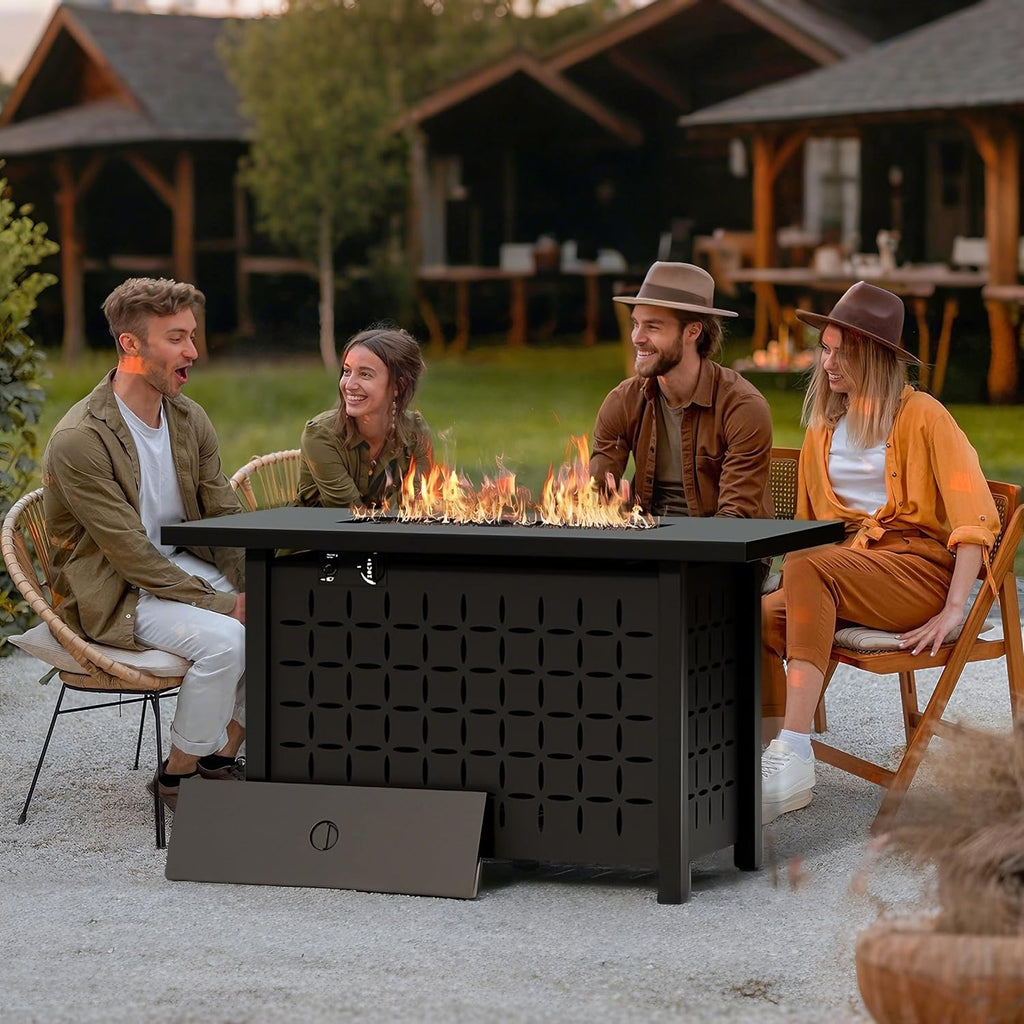 43" Gas Fire Pit for Outside, 50,000 BTU Outdoor Propane Fire Pit Table with Lid & Lava Rock