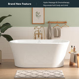 Mauritius 59 Inch Acrylic Freestanding Whirlpool Bathtub, Oval with 8 Air Water SPA Jets Morden White Stand Alone
