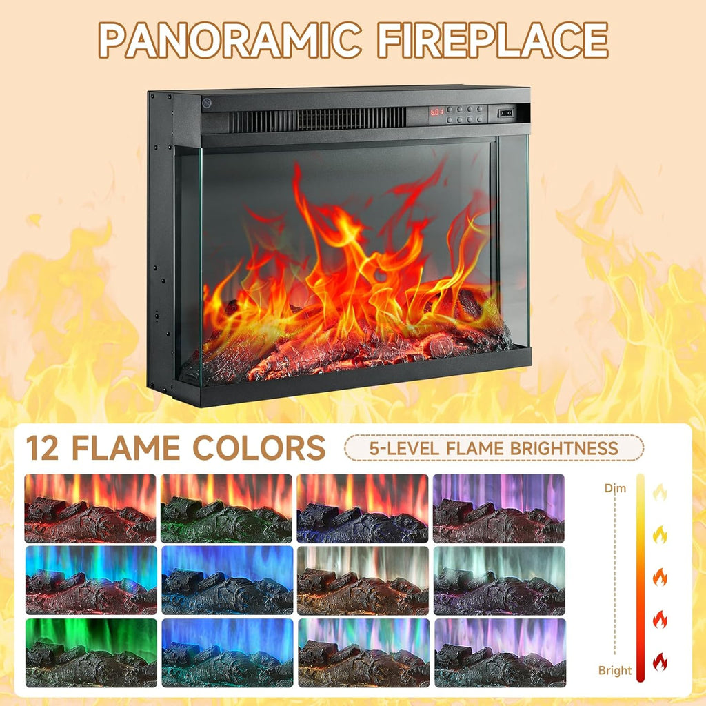 3 Sided Glass 59" Fireplace TV Stand for TVs up to 65inch, Media Entertainment Center with Glass Door Storage