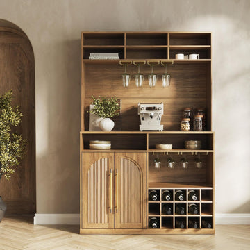Jagger Bar Cabinet with Wine Rack & 8 Stemware Glass Holders, 72" Tall Liquor Coffee Bar Storage Cabinet with