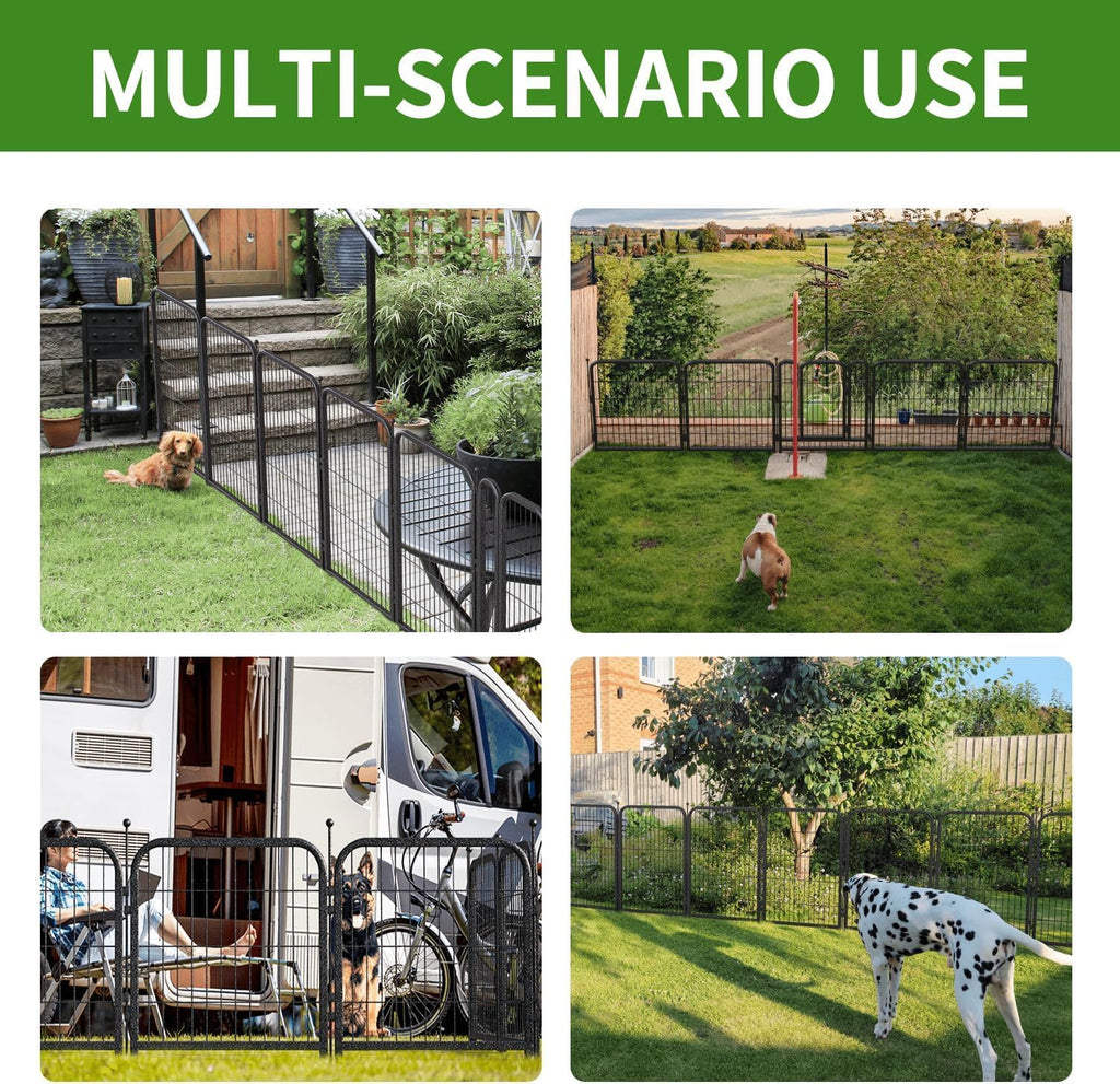 Decorative Garden Metal Fence 31.4ft (L)×24in (H) with 14 Panels 2 Gate Outdoor, No Dig Rustproof Wire, Animal