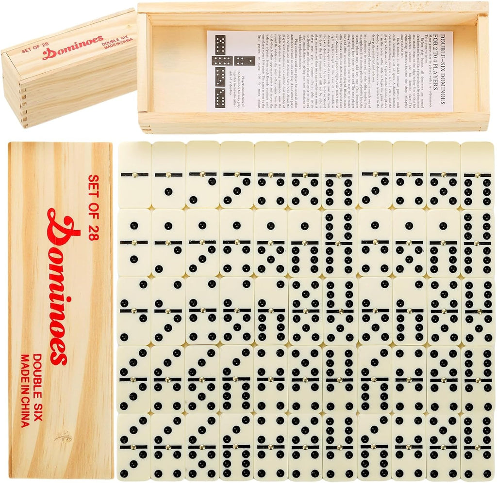 Dominoes Set for Adults, Professional Domino Tiles with Spinner, Double 6 in 2 Portable Wooden Case, 28 Tiles - Set of 56