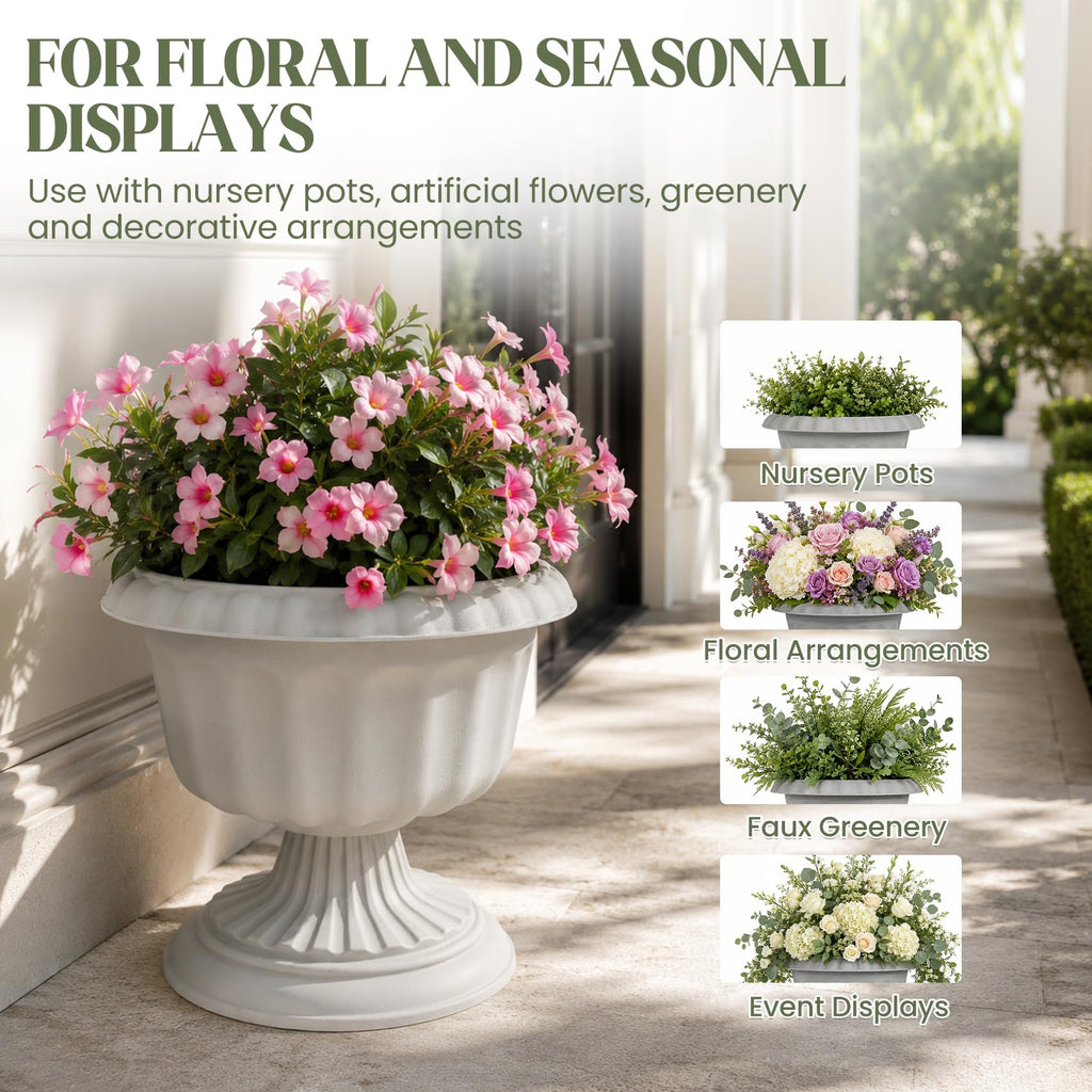 10 Inch Outdoor Urn Planters, 4 Pack Plastic Pedestal Pots