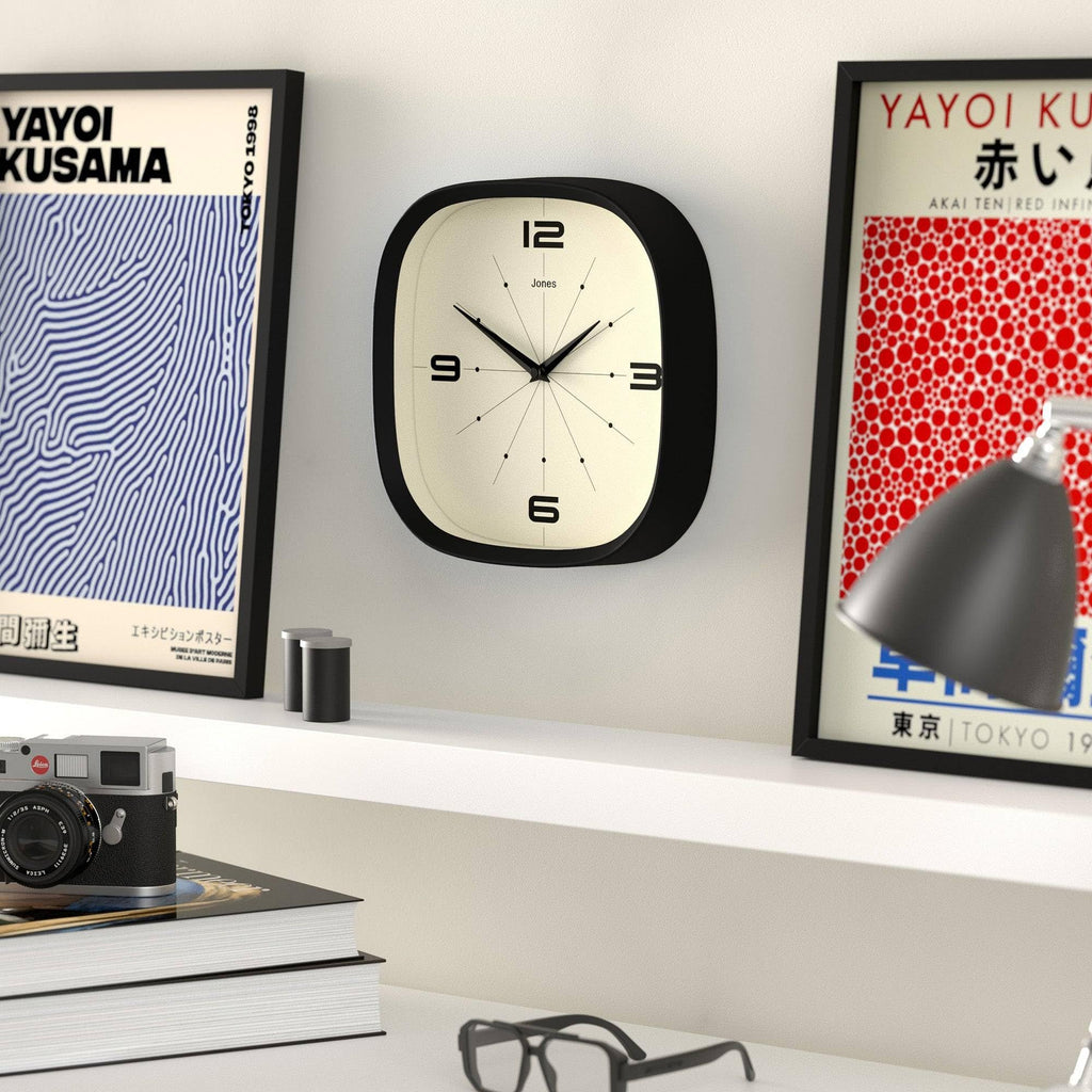Pulsar wall Clock | Retro Rounded Square Clock | 10" | Black