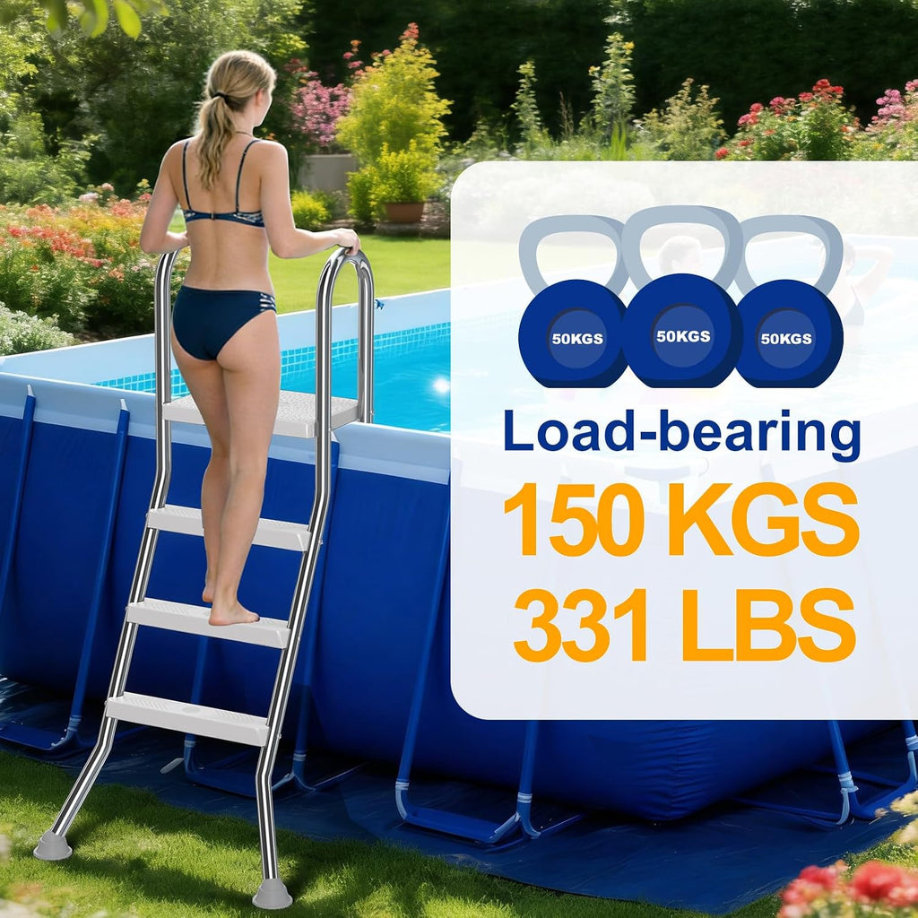 Above Ground Pool Ladder, 304 Stainless Steel A-Frame Pool Ladder with Top Platform, Non-Slip 3-Step Treads