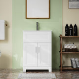 24" White Freestanding Bathroom Vanity with Single Sink - Modern Vanity Cabinet