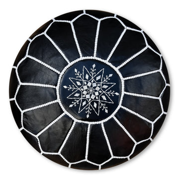 Premium Pouf - Handmade - Delivered Stuffed - Ottoman, Footstool, Floor Cushion (Black)
