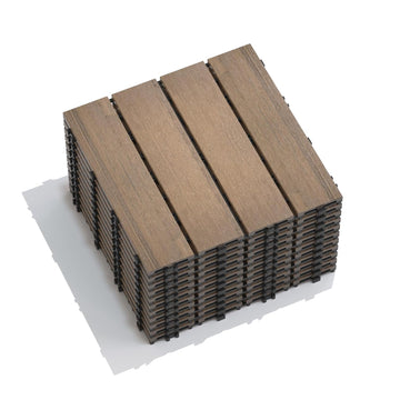 11 PCS Wood Plastic Composite Interlocking Deck Tiles 12" x 12" Indoor Outdoor Waterproof DIY Installation Flooring All