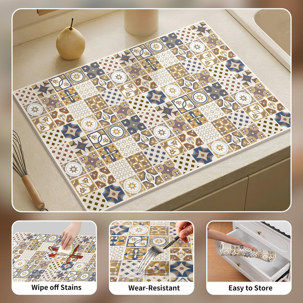 Boho Coffee Mat Cuttable Placemat Quick Dry Dish Mat Counter Sink 16"X24" (Elegant Mosaic C)