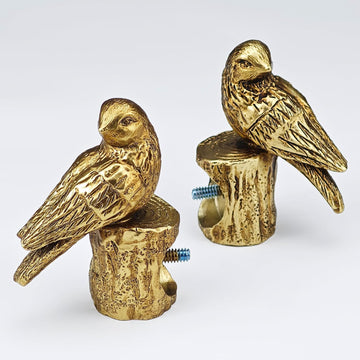 Decorative Curtain Rod Finials, Pretty Polyresin Gold Bird Finials, Set of 2, Compatible with 1 inch or 1-1/8 inch