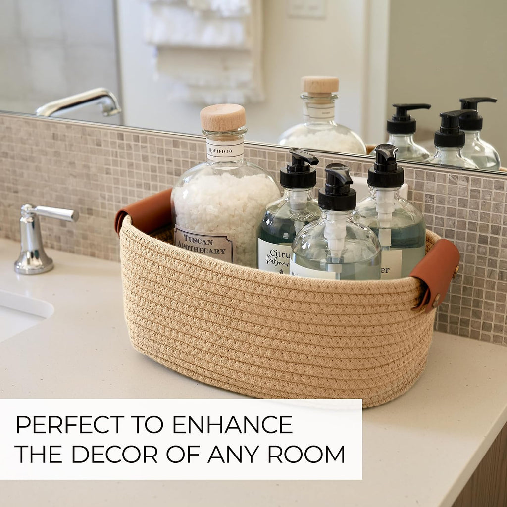 Beautiful Storage Basket Set of 5 - Sturdy Jute Rope Baskets for Shelves Are Perfect for Organizing Your Home