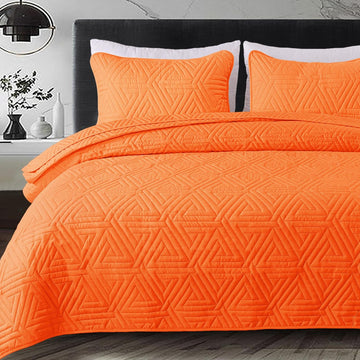 Soft Quilt Set for All Seasons, 3-Piece Ultrasonic Geometric Quilts Bedding Set, Lightweight Reversible