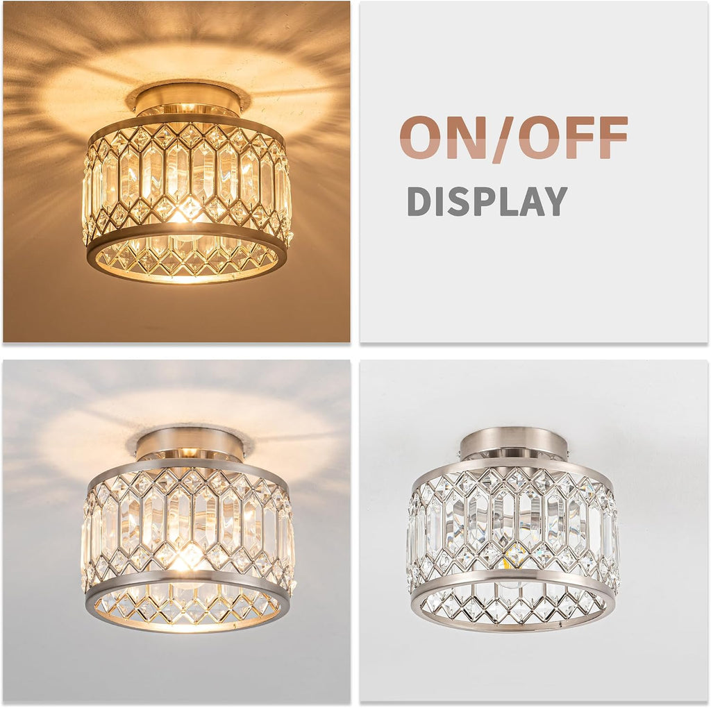 Crystal Ceiling Light Fixture, Modern Semi Flush Mount Ceiling Light,Crystal Chandelier Bedroom Bathroom Entryway