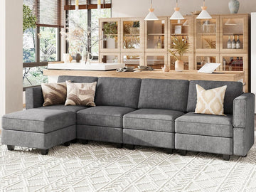 Modular Sectional Sofa with Chaise Convertible L Shaped Couch with Sotrage Ottoman. Dark Grey Couch