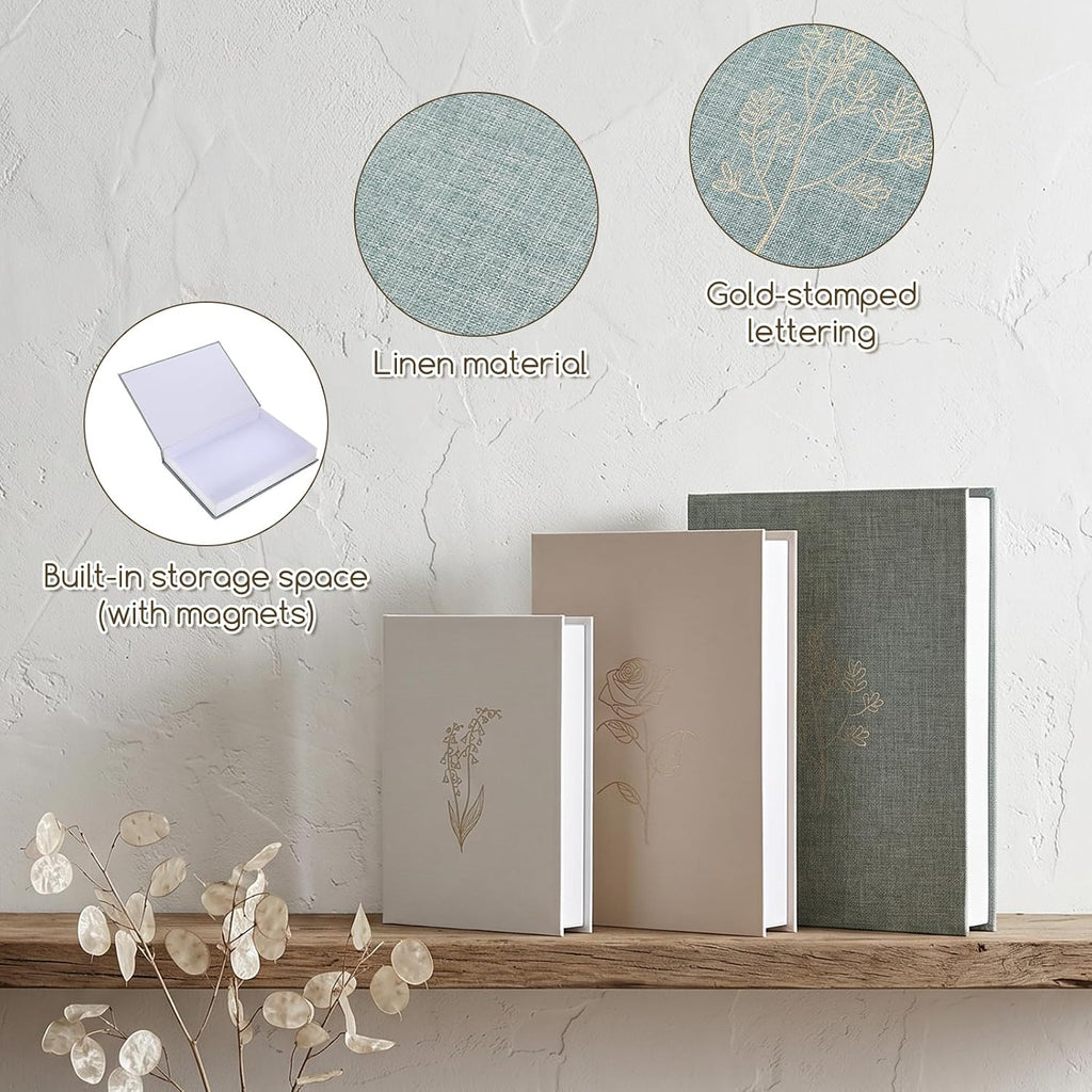 Set of 3 Aesthetic Decorative Books, Decorative Linen Faux Books | Fake Faux Decor Book, Stylish Book Storage Boxes