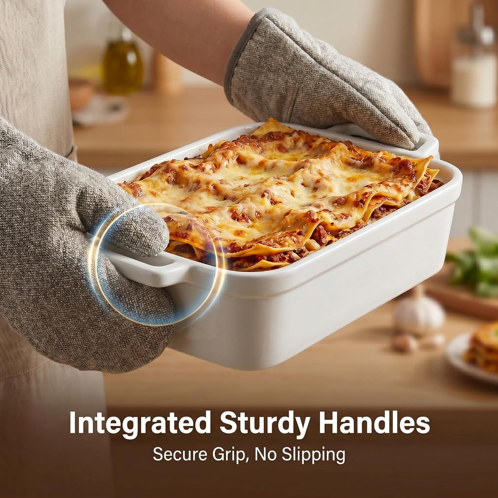 Ceramic Casserole Dish with Lid, 4.8 Qt Large Lasagna Pan Deep, Porcelain Dish for Oven, Rectangular Bakeware Set