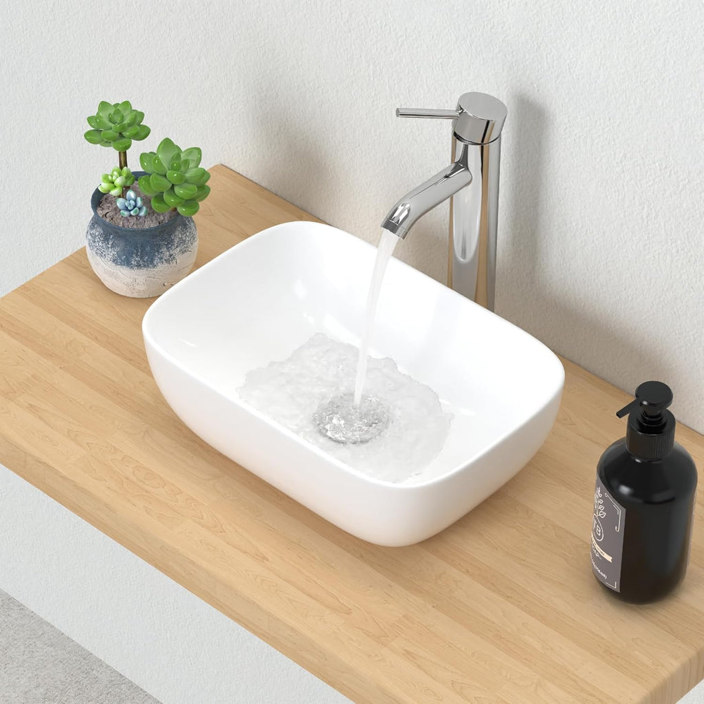 14.5'' x 10'' Bathroom Small Vessel Sink Above Counter White Porcelain Ceramic Sink Bowl Small Vanity Sink Lavatory Wash Basin