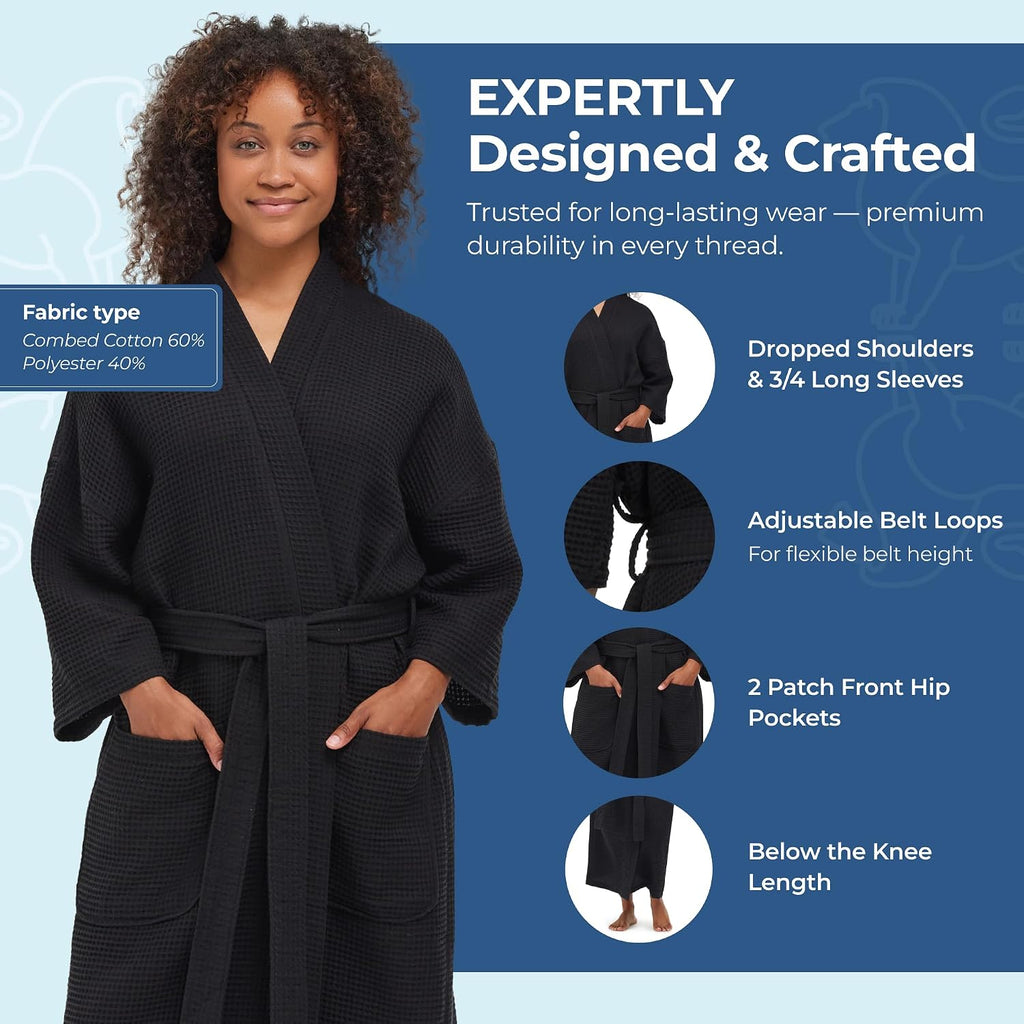 Square Waffle Spa Kimono Robe for Men or Women | Soft Lightweight Textured Fabric with Classic Kimono Design