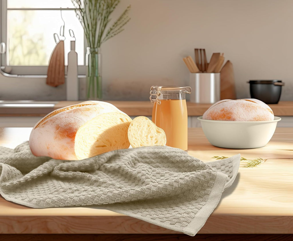 Amazing Kitchen Towels - 8 Pack 100% Cotton Waffle Terry Towel | Beige - 16x28 inch Euro Café Waffle Weave Dish