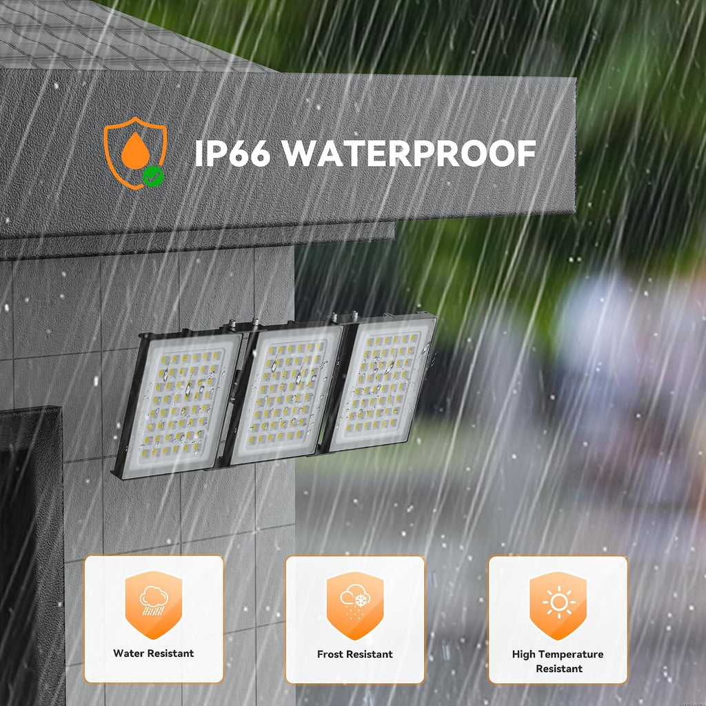 600W LED Outdoor Flood Light, 60000LM Super Bright Stadium Light, 6000K Daylight White, IP66 Waterproof 3 Heads
