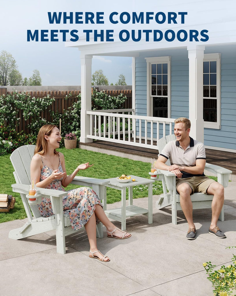 Folding Adirondack Chair, Weather Resistant HDPE Outdoor Patio Chair with Wood Grain Texture, Collapsible Durable &