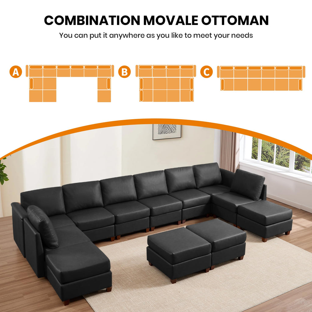 166" Modern Sectional Sofa, Faux Leather Modular Sectional Couchs with Storage Waterproof Convertible U/L Shaped Wide