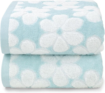 Decor with Floral Jacquard | Super Soft and Absorbent Bath Towel Set of 2, Large Size 27.5x55 Inches
