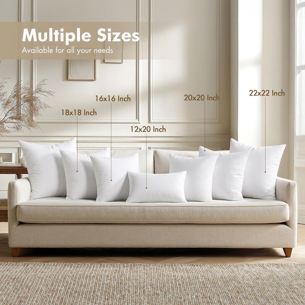 18x18 Pillow Inserts 4 Pack, 100% Virgin Fiber Filling Throw Pillows - Set of 4
