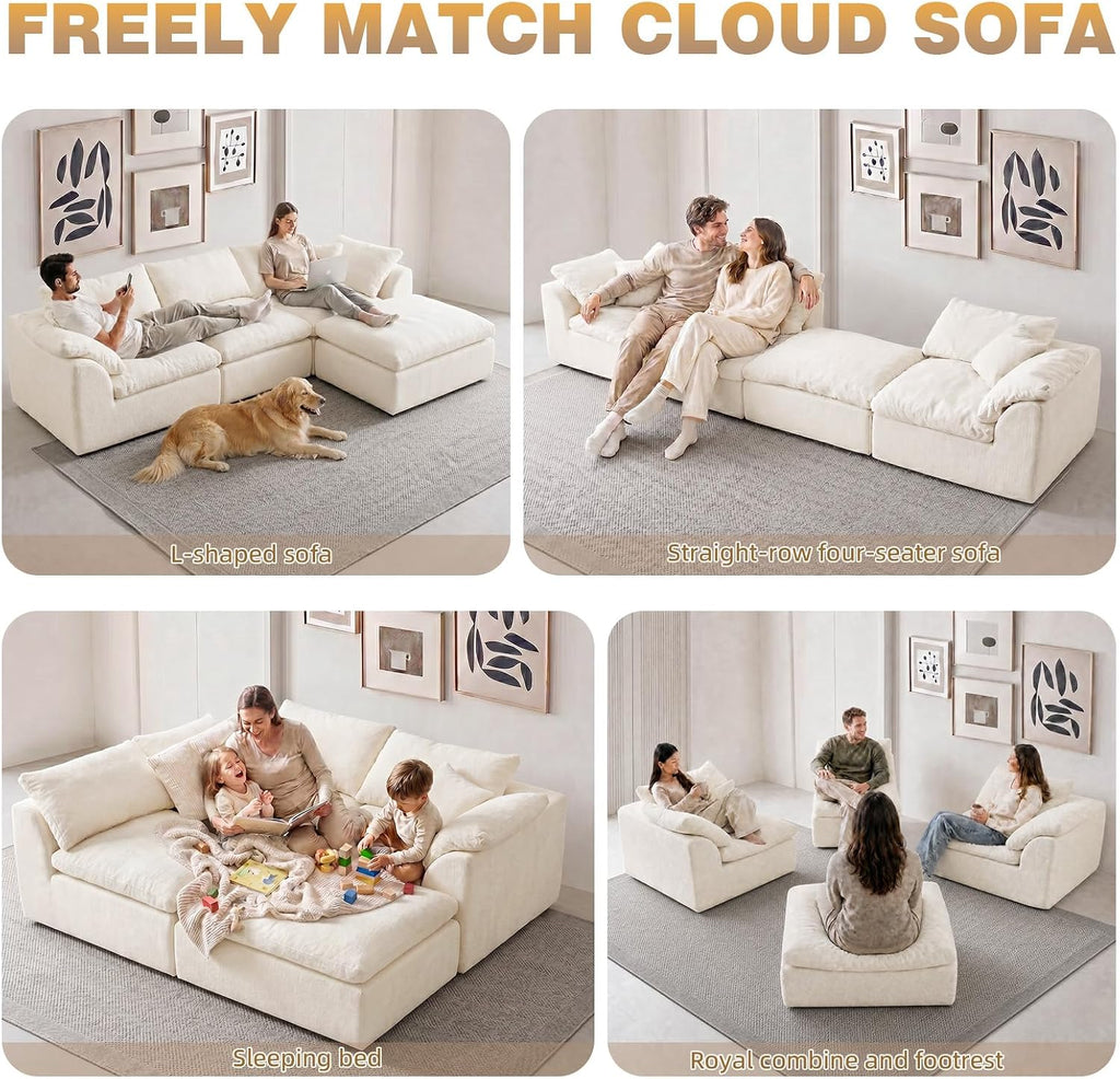 110" Boneless Cloud Couch Sectional , Oversized Modular L Shaped Sofa with Ottoman, Deep Seat Chenille Sectional