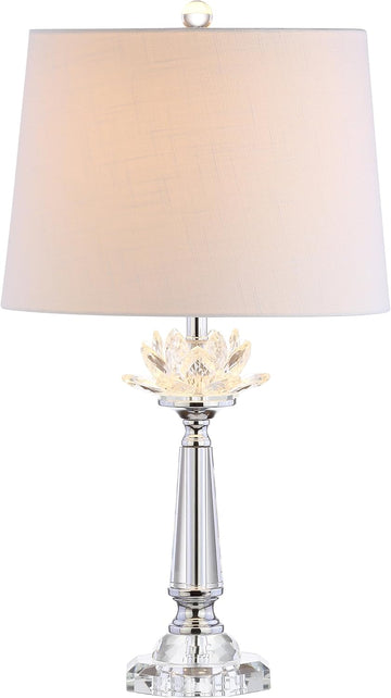24.5" Clear Crystal LED Table Lamp, Hollywood Regency Modern Glam Candlestick Lamp with White Linen 