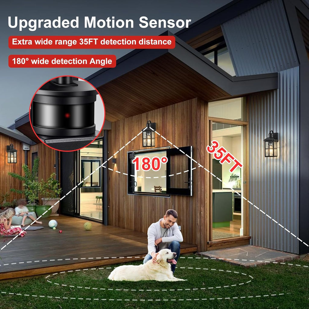 Motion Sensor Outdoor Lights Dusk to Dawn Porch Light Black Exterior Lighting Fixtures Modern Outside Wall Mount Coach