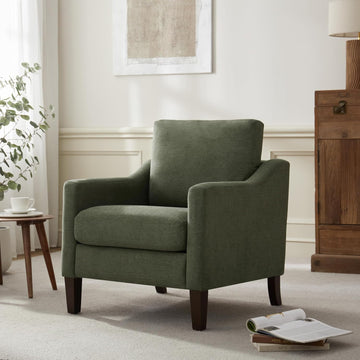 Mid Century Modern Accent Chair, Upholstered Living Room Chairs Armchair , Comfy Reading Accent Chairs with Wood Legs