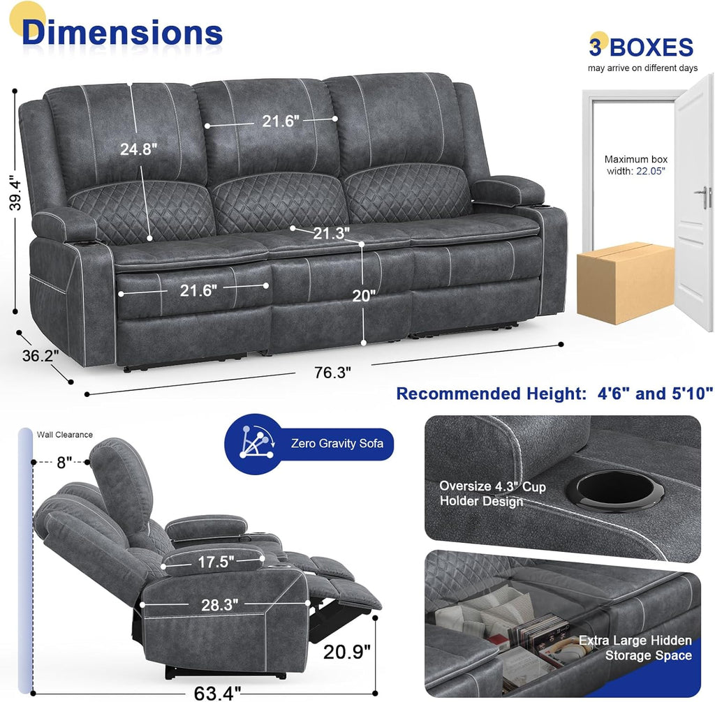 3+1 Seaters Recliner Sofa, Maximum Load Capacity 1800lbs & Ergonomics Design