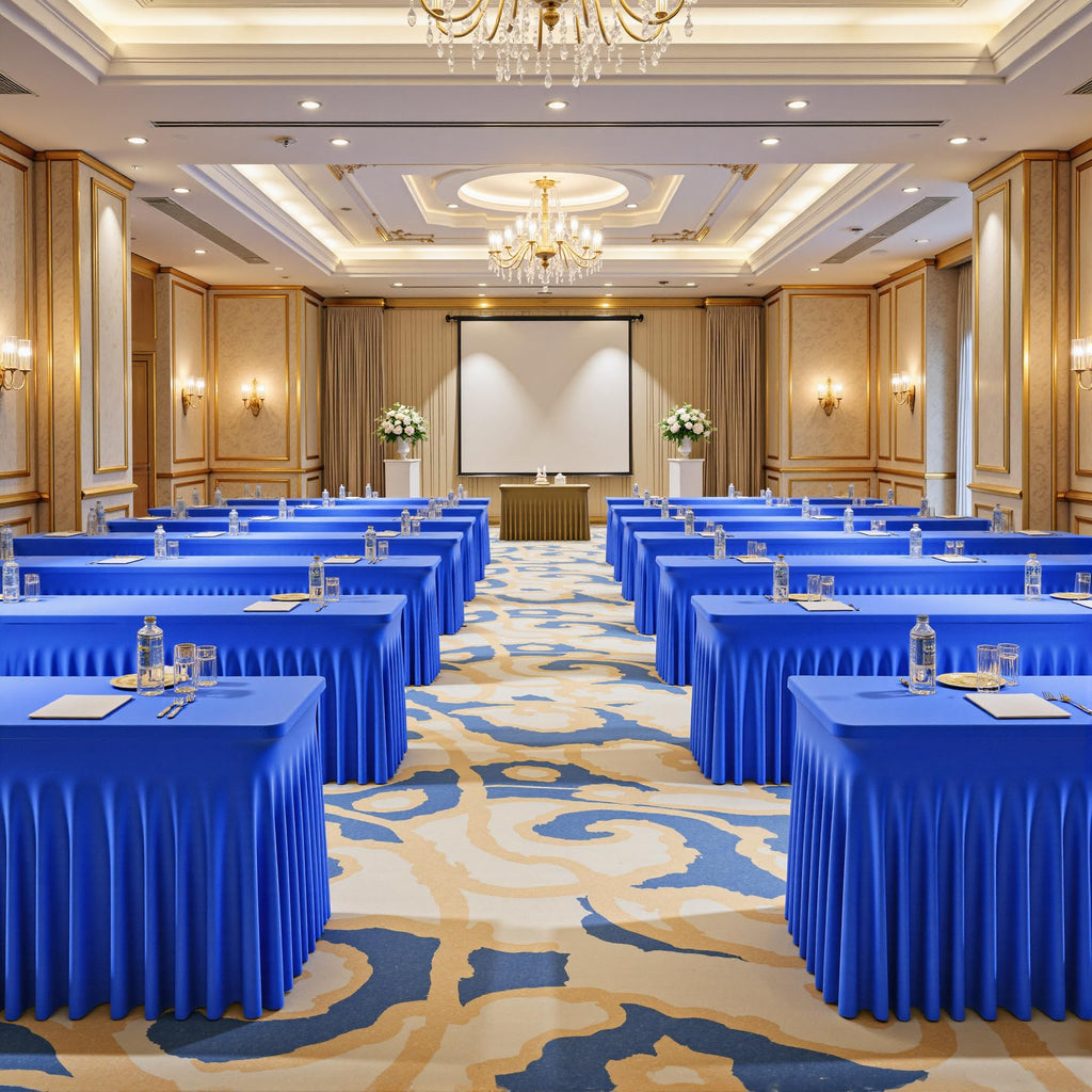 2 Packs Royal Blue Tableclothes for 8 Foot Rectangle Table, Wrinkle Free Spandex Tablecovers 8FT Stretch Fitted Table