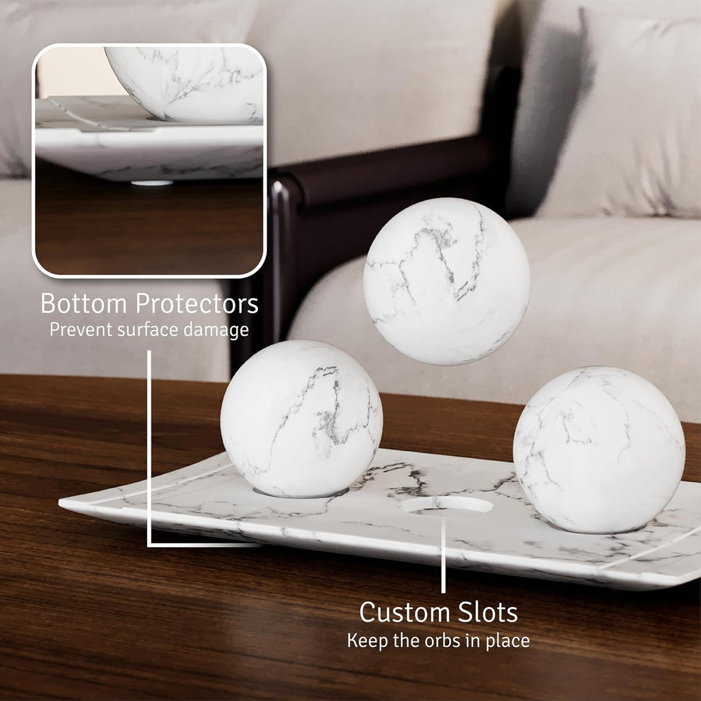 White Marble Look Home Decor Tray and Orb Set Coffee Table Decor Centerpiece Table Decorations for Dining Table