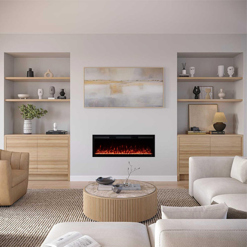 Vibrance 50 Inch Smart Linear Electric Fireplace Insert - Recessed or Wall-Mount, LED Multi-Flame Colors, Alexa/WiFi