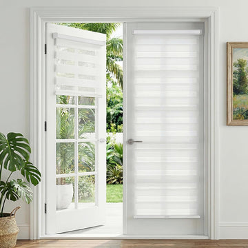No Drill Zebra Blinds for French Door, White| Cordless Blinds for Door with Covering Width