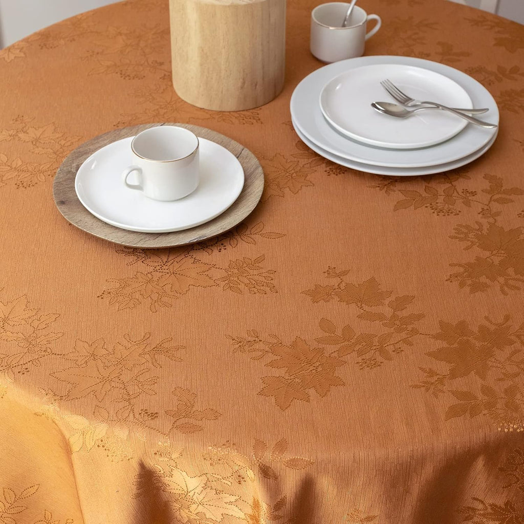 Tablecloth, Countryside Leaves Damask Fabric Table Cloth for Fall, Harvest & Thanksgiving (Amber, 70