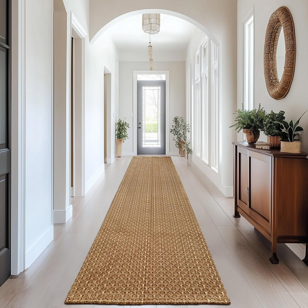 Hallway Washable Runner Rug,2x10 ft Boho Braided Kitchen Rugs,Neutral Entryway Rug,Faux Jute Rug,Non