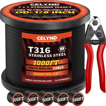 Black Cable Railing Kit - 1000FT 1/8" T316 Stainless Steel Cable