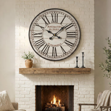 30 Inch Large Farmhouse Wall Clock, Vintage Distressed White