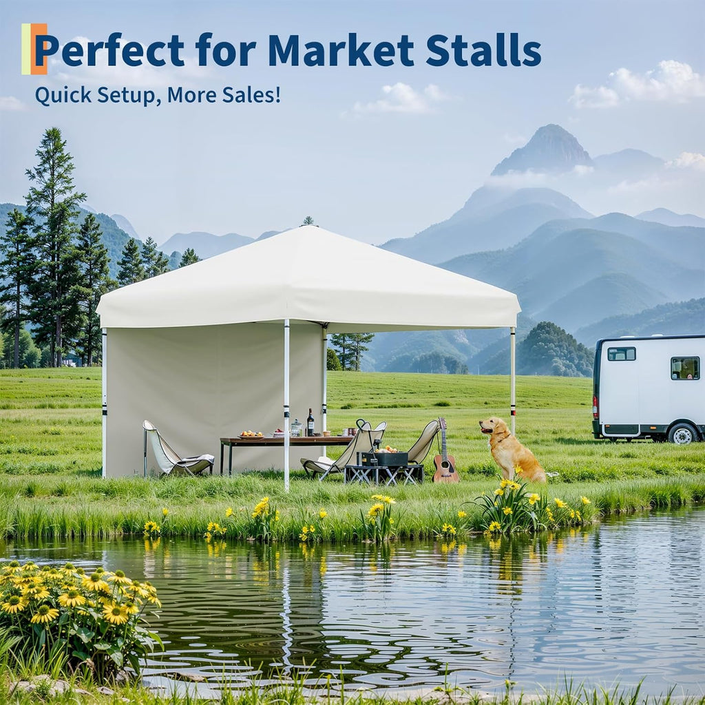 10x10 Pop Up Canopy with 4Pcs Sidewalls Easy Up Camping Tent Outdoor Canopy with One Button Push Setup 1 Roller Bag 3