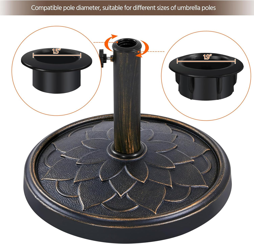 18'' Patio Umbrella Base 26.5lbs Heavy Duty Antiqued Outdoor Market Umbrella Stand All-Weather Resin Umbrella Base