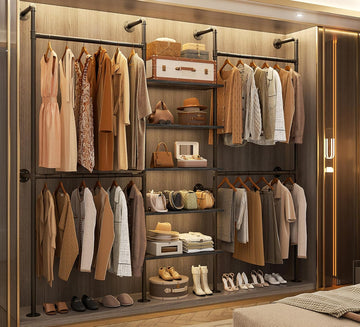 Industrial Pipe Clothing Rack, Reversible 6.42FT Clothes Rack for Hanging Clothes, Heavy Duty 5 Tier Wardrobe Closet