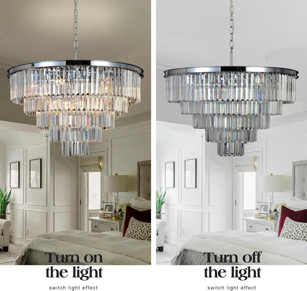Inspired Odeon Style 10-Light Chrome Crystal 5-Tier Modern Chandelier W28"