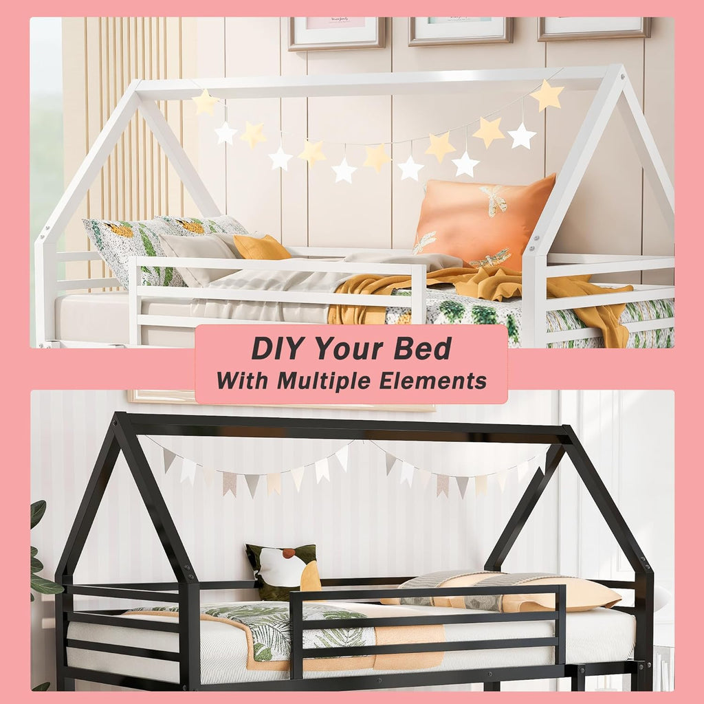 Bunk Bed Twin Over Twin Metal Floor Bunk Bed with Ladder