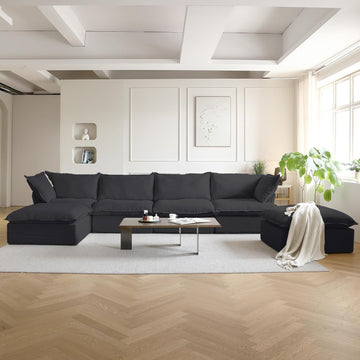 U Shape Sectional Couches for Living Room, 6-Seat Modern Comfy Couch, Convertible Sectional Sofa, Sectional Sofas with Chaise Ottomans for Living Room Bedroom Office Apartment (Black)