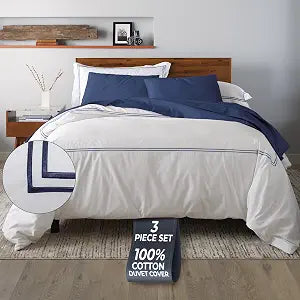 Duvet Cover Queen (3 Pieces), 100% Cotton Percale, Full/Queen, Soft, Breathable & Lightweight, Including Duvet Cover - Set of 3