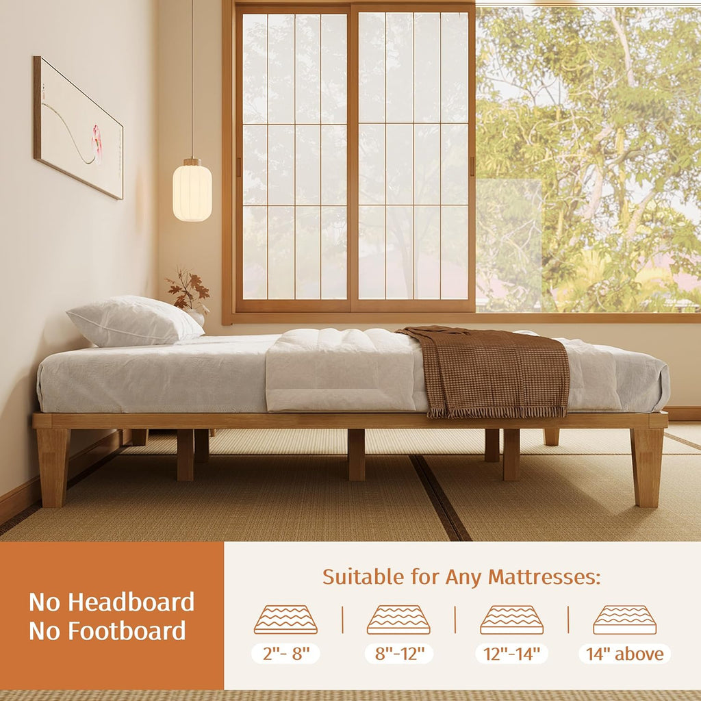 Queen Platform Bed Frame - 12 Inch Solid Wood Mattress Foundation Base with Heavy-Duty Support Slats & Legs