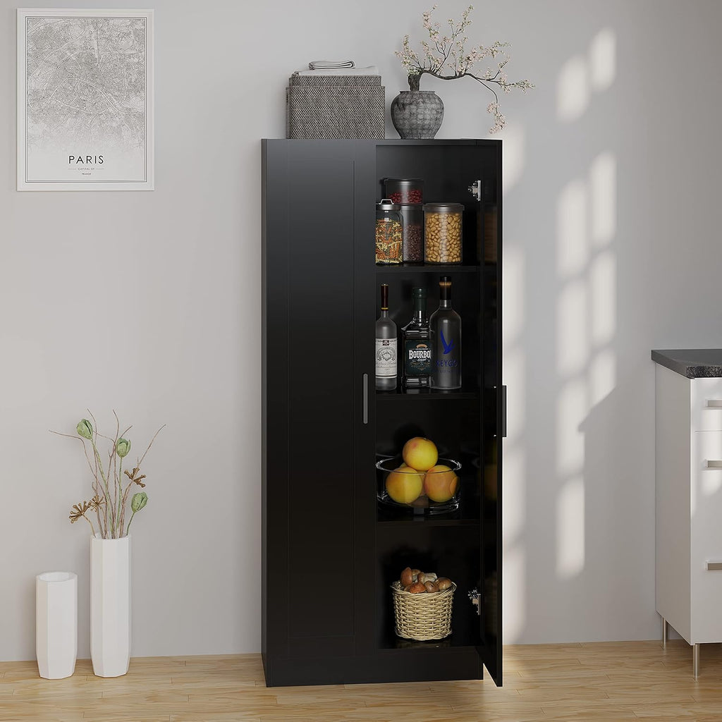 Wooden Storage Cabinet, Narrow Pantry Cabinets Free Standing Tall Storage Cabinet with 2 Doors and Shelves (White)